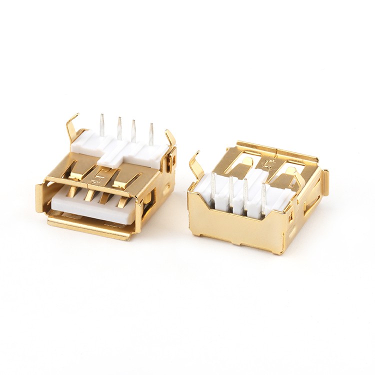 Gold Plating USB A Connector Right Angle Dip Type USB A Female Connector