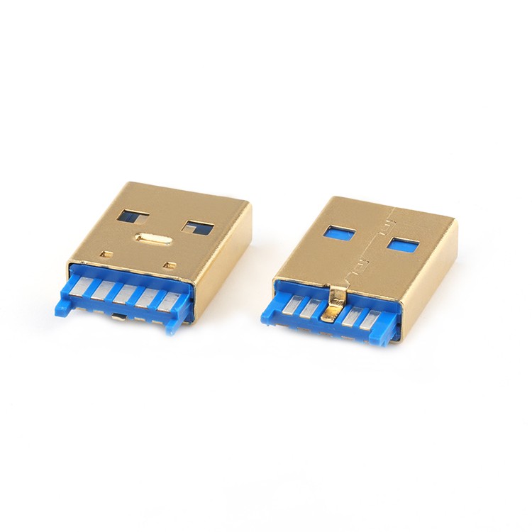 Gold Plating Vertical USB 3.0 A Type Male 5+5P Soldering Connector