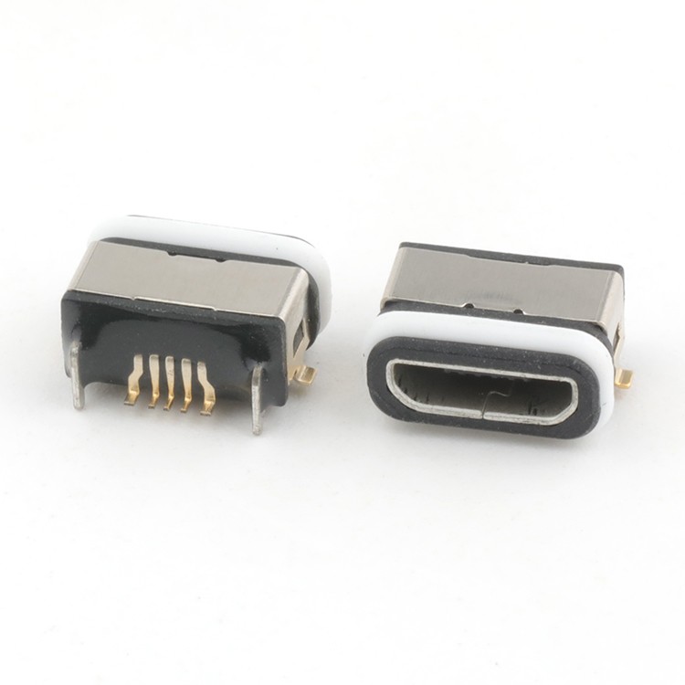 IP67 Waterproof Micro USB 2.0 5P B Type Female Connector with Rubber Ring