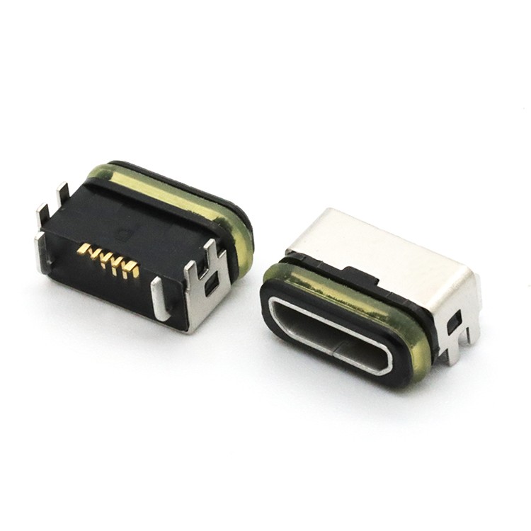 IP68 Waterproof Micro USB 5P B Female Connector DIP Type