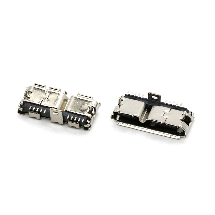 Micro USB 3.0 B 10Pin Female Dual Receptacles SMT Type Connector for PCB