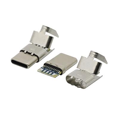 Nickel Plating 24Pin USB C Male Plug PCB Connector with Wire Clip