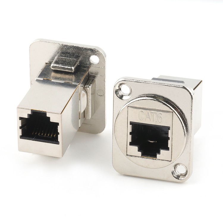 Panel Mount L=34MM RJ45 8P8C Cat6 Connector Dual Port Cat6 Jack RJ45 Connector