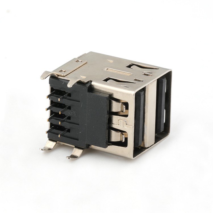 Right Angle 90Degree Dual USB 2.0 A Type Female DIP Connector