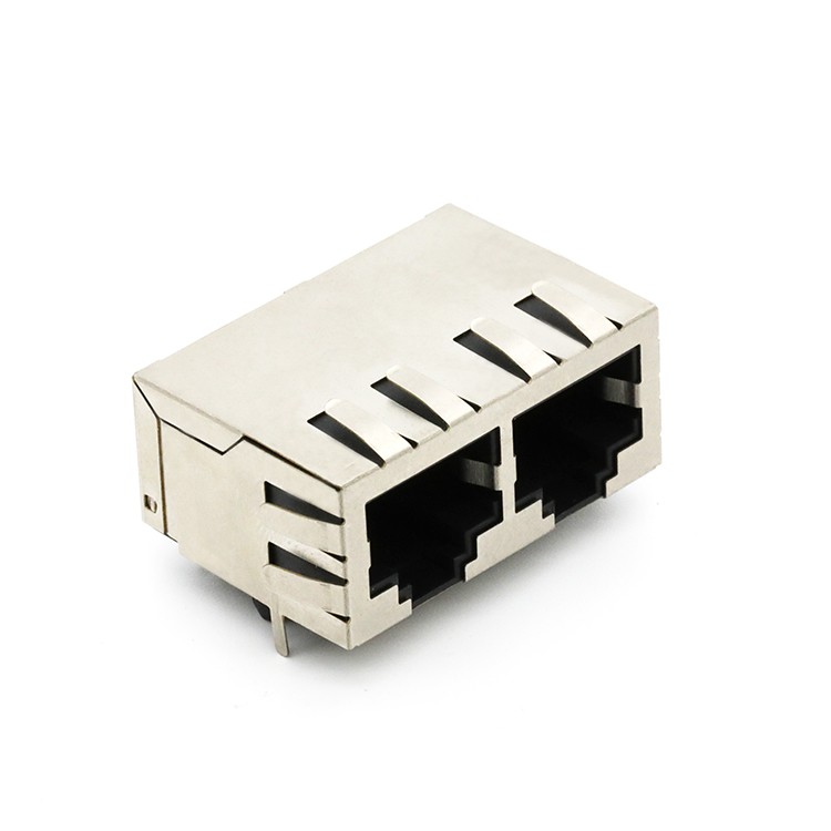 Right Angle Dip Type 1x2 Dual Port RJ45 8P8C Female Connector