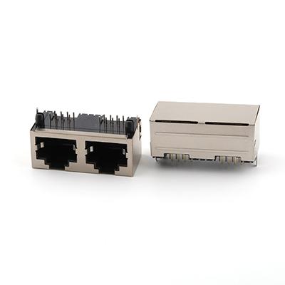 Right Angle Through Hole 1X2 Port  16Pin 8P8C  Ethernet Jack RJ45 Female Connector