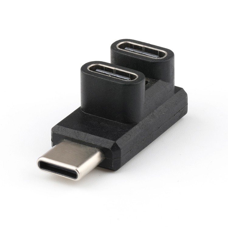 Right Angle USB 3.1 C Male To Dual USB 3.1 C Female OTG Adapter