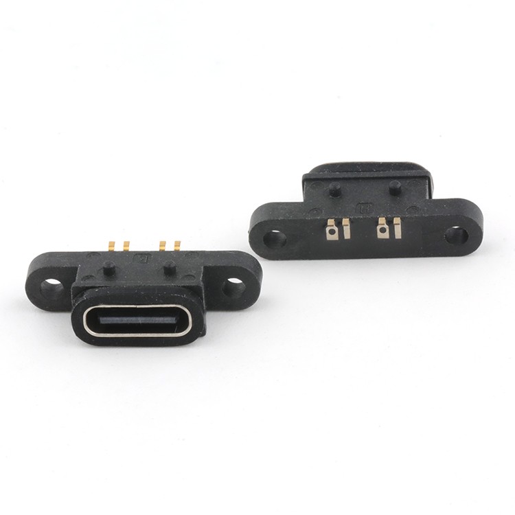 Surface Mount 4Pin IP68 Waterproof USB C Female Socket Connector With Waterproof Ring