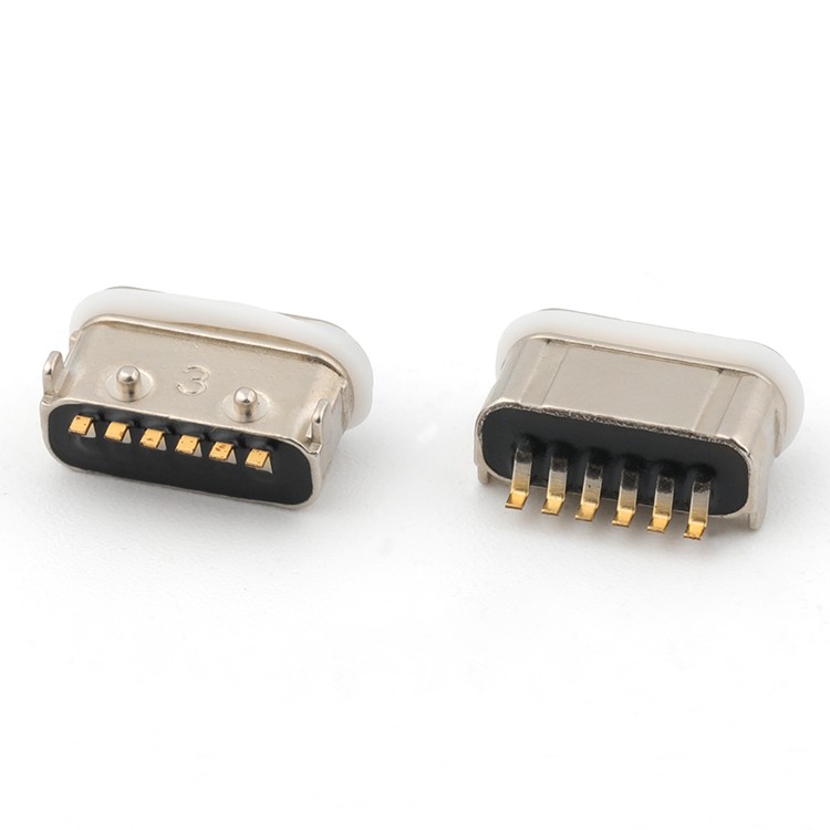 Surface Mount  6P USB Waterproof Female Type C Connector IP67 Rated