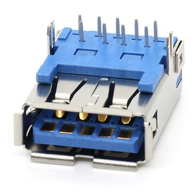 TOP MOUNT USB 3.0 A Type Female Socket Connector, 90D Dip Type