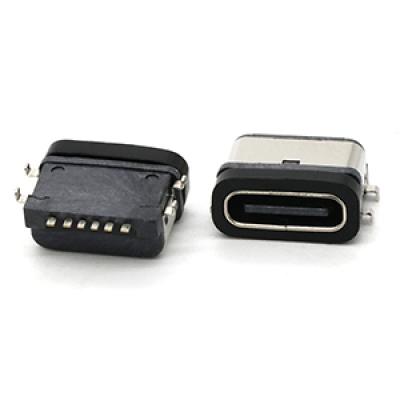 Through Hole IP67 Waterproof Type C USB Female Connector 6Pin 180Degree