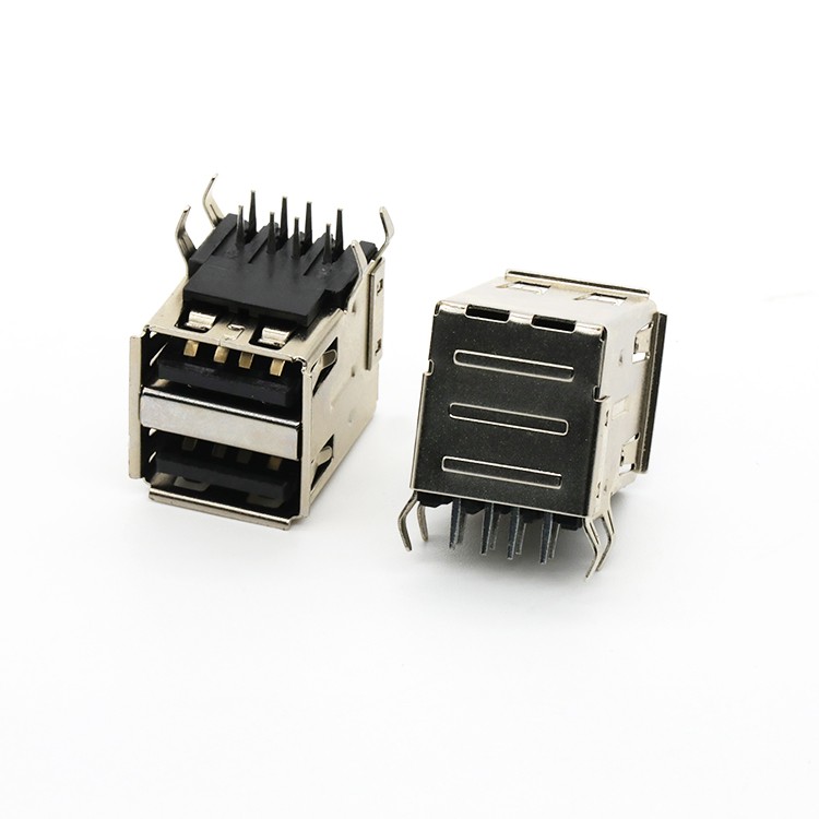 Top Mount Right Angle 8Pin Dual USB 2.0 A Type Female Connector