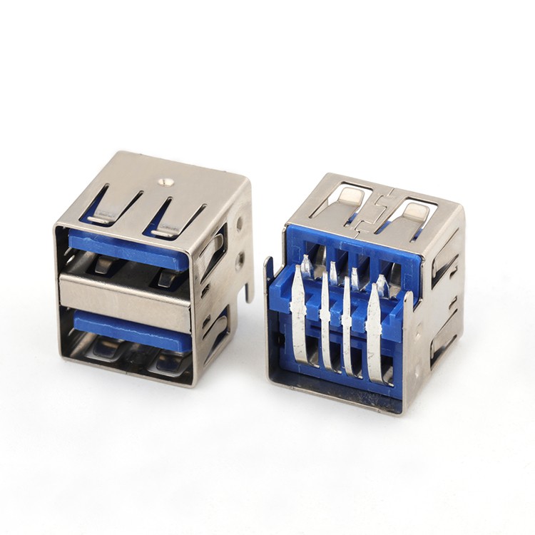 USB 2.0 A Female Connector Dual Row Right Angle USB A Type 4Pin Connector