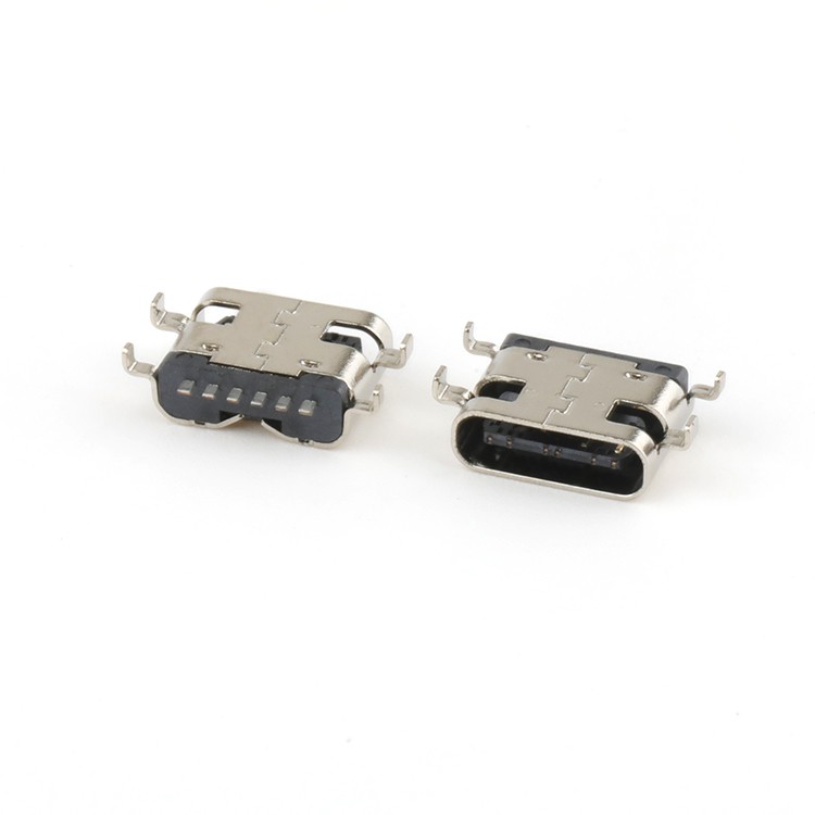 USB C Female Connector Mid Mount 0.8MM USB Type C 6Pin Female Connector