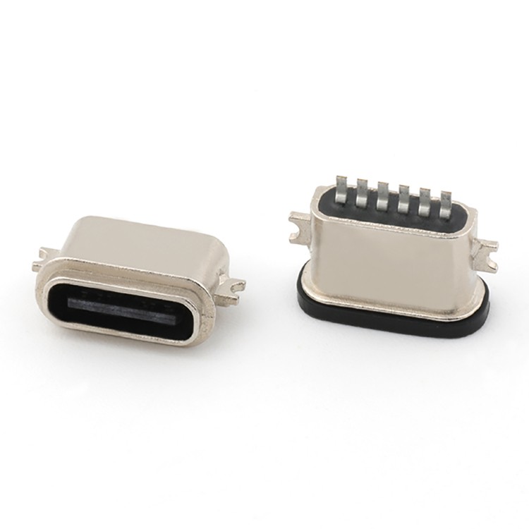 USB Type C 6P Waterproof Female Socket Connector Mid mount 0.8/1.2/1.6