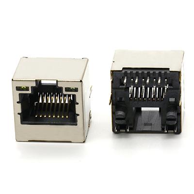 Vertical 12.7H Single Port  8Pin RJ45 Female Connector with LED Light