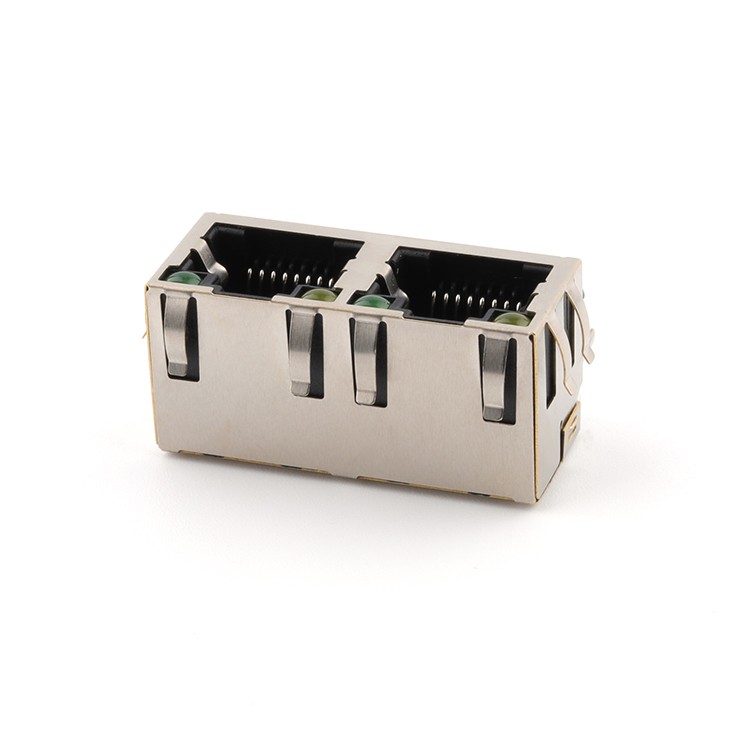 Vertical 12.7H with LED Light 1X2 Port RJ45 Female Connector 