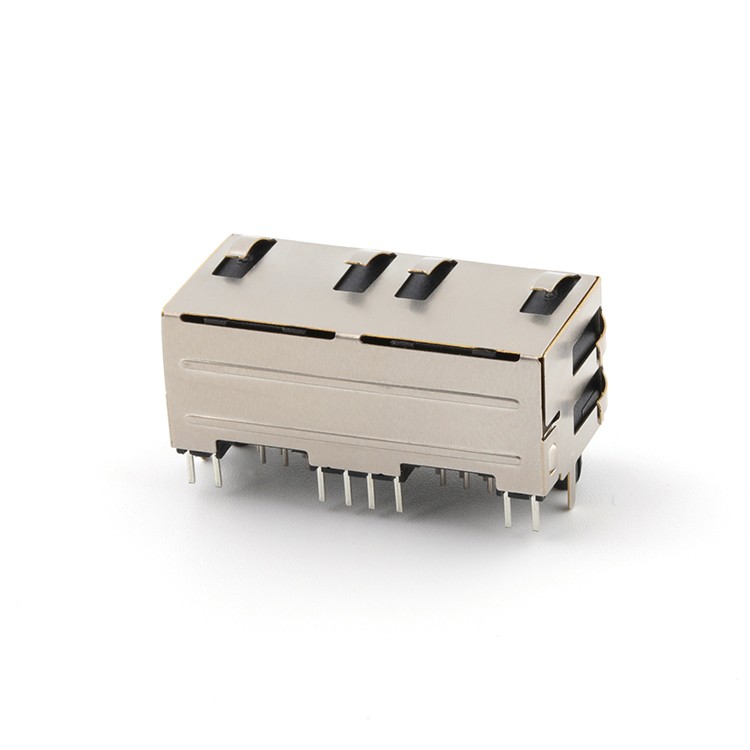Vertical 12.7H with LED Light 1X2 Port RJ45 Female Connector 