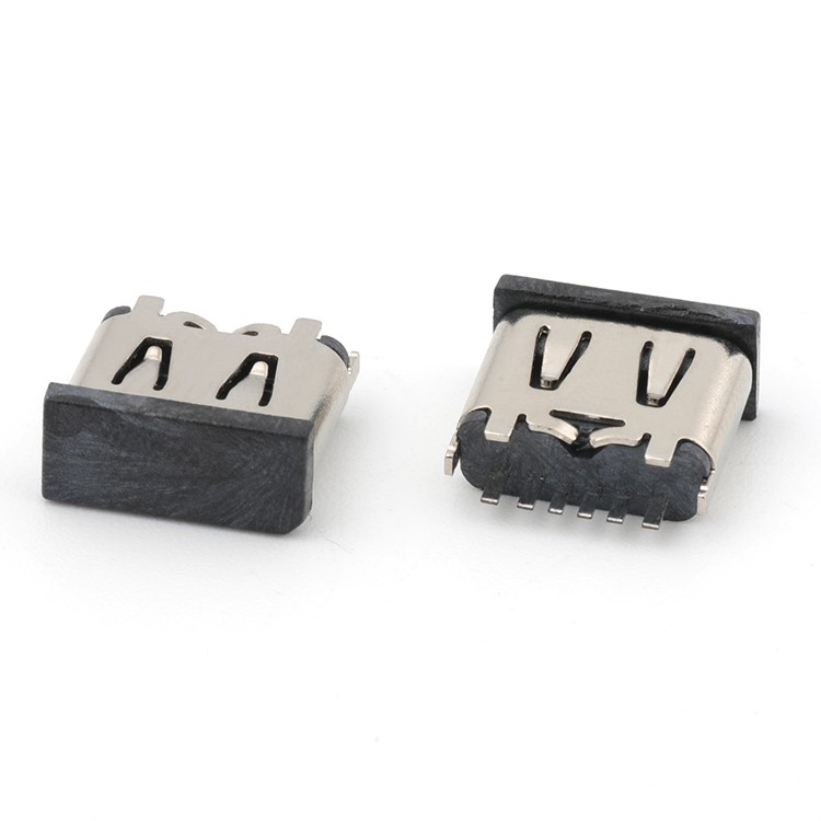 Vertical 180Degree  6Pin USB  C Type Female  Socket Connector