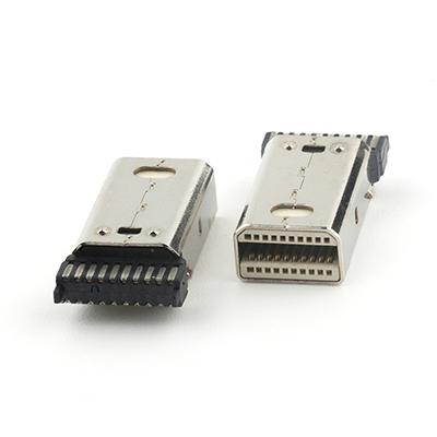 Vertical 180Degree Mini DP 20P Male Connector For Wire Soldering
