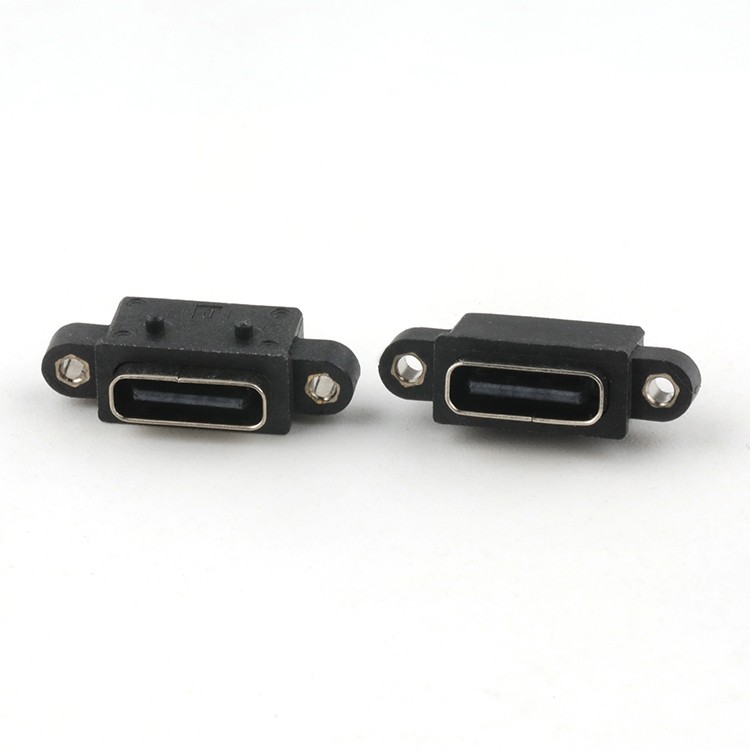 Vertical 6Pin USB C Connector IP68 Waterproof USB C Female Dip Type Connector with Screw