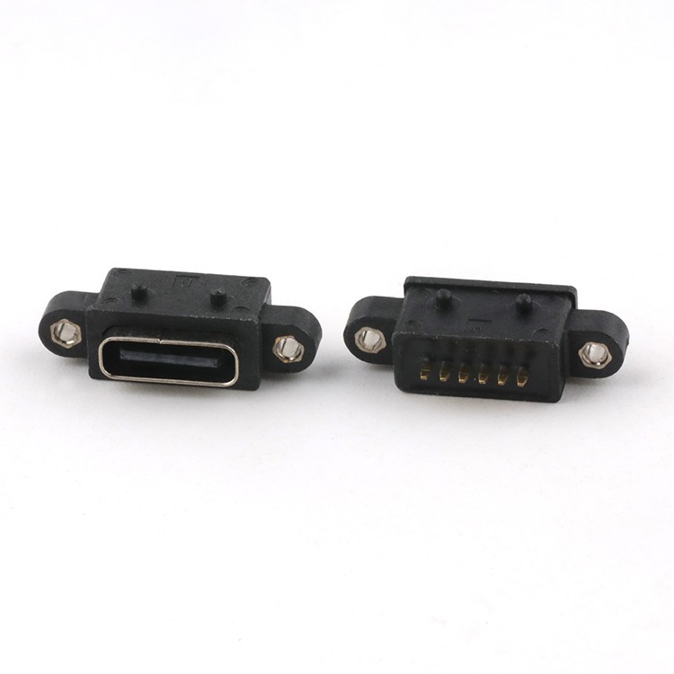 Vertical 6Pin USB C Connector IP68 Waterproof USB C Female Dip Type Connector with Screw