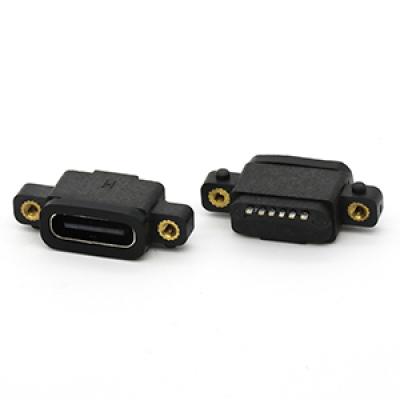 Vertical IP67 Rated Waterproof Type C USB Female Connector 6Pin 