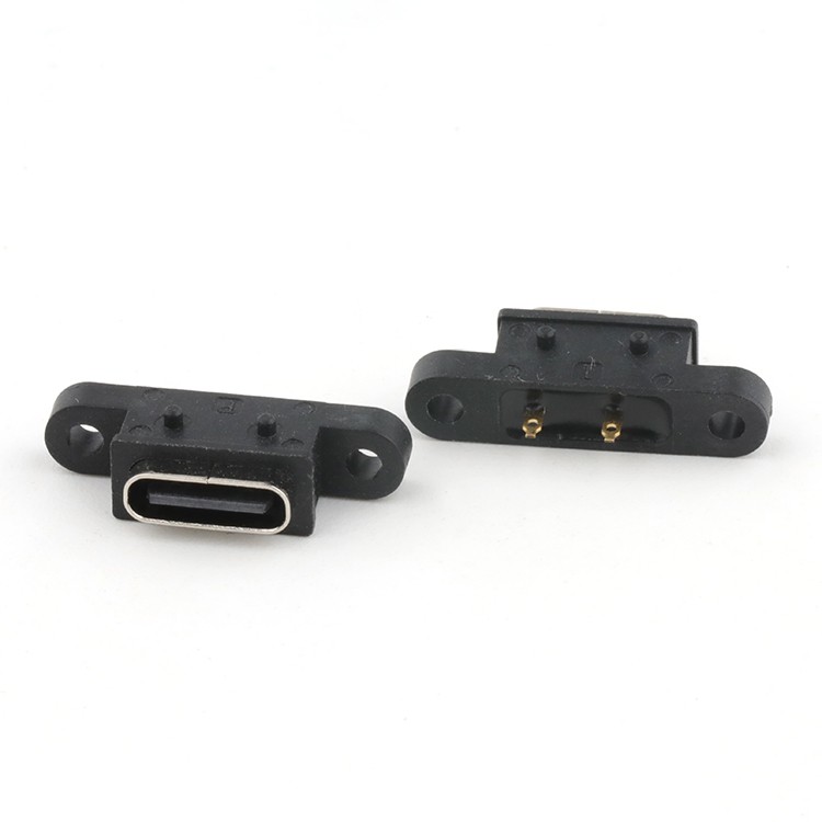 Vertical IP68 Waterproof USB C Type 2Pin Female Socket Connector For Wire Soldering