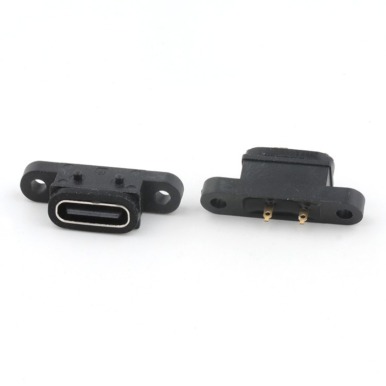 Vertical IP68 Waterproof USB C Type 2Pin Female Socket Connector For Wire Soldering