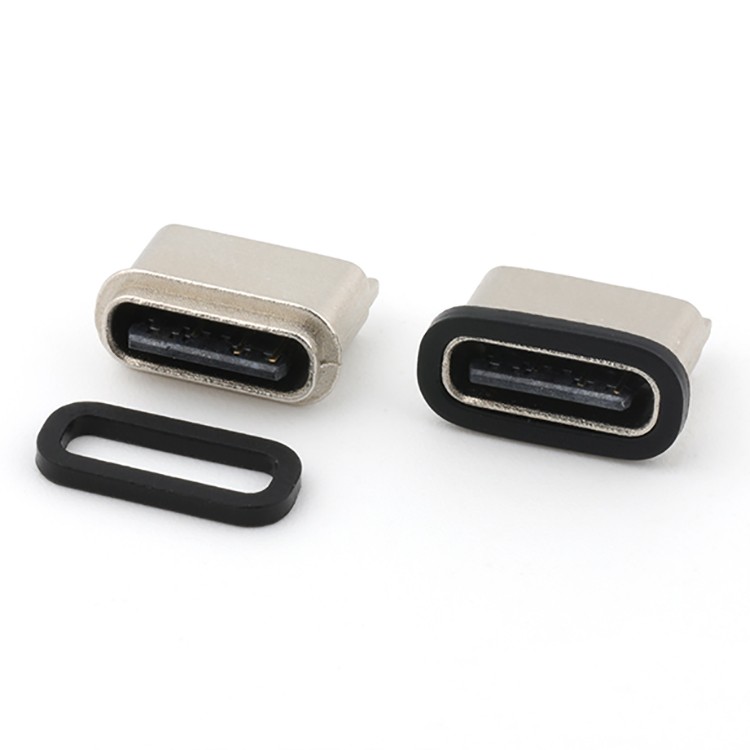 Vertical IPX7 Rated Waterproof USB C Female Socket  Connector