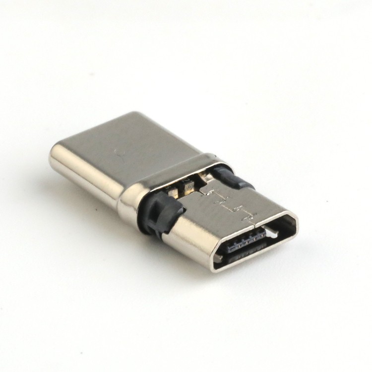 Vertical USB 2.0 C Male to Micro USB 2.0 B Female Connector for PCB