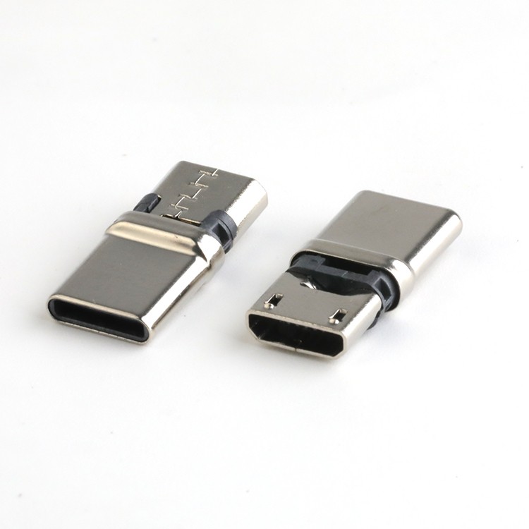 Vertical USB 2.0 C Male to Micro USB 2.0 B Female Connector for PCB