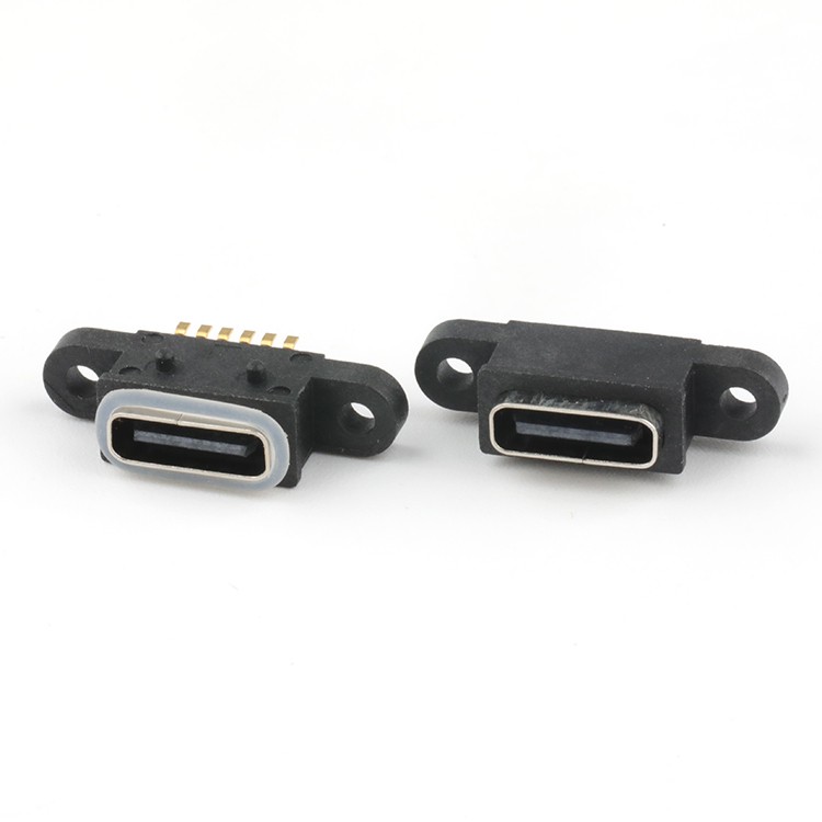 IP68 6Pin Waterproof USB C Type Female Connector SMT 180Degree - 副本