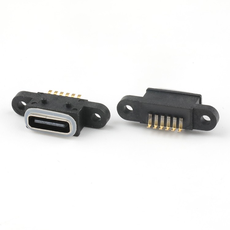IP68 6Pin Waterproof USB C Type Female Connector SMT 180Degree - 副本