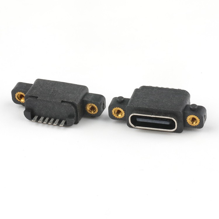 Vertical IP67 Rated Waterproof Type C USB Female Connector 6Pin  - 副本